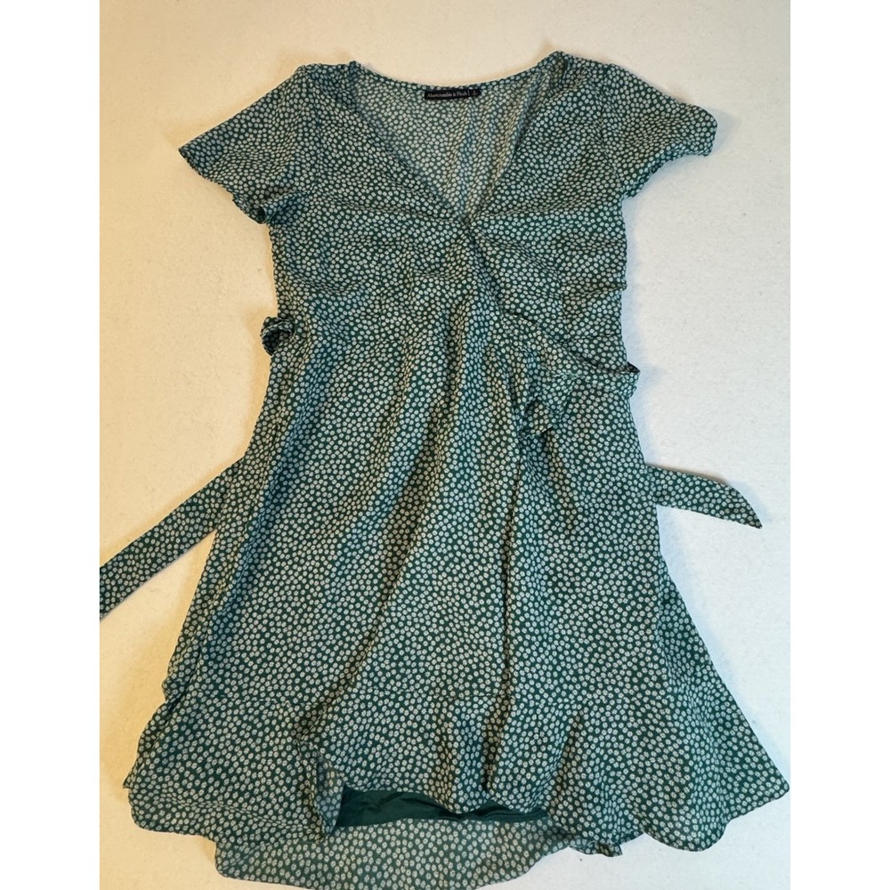 Abercrombie & Fitch Green Floral Ditsy Wrap Mini Dress V-Neck Short Sleeve S